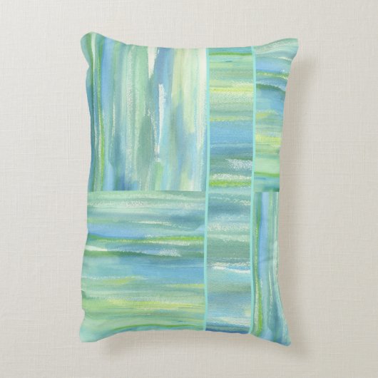 海の青緑の水彩画の抽象芸術 アクセントクッション (裏面(縦))