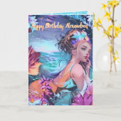 海の青 水彩人魚のグリーティングカード カード (黄色い花)