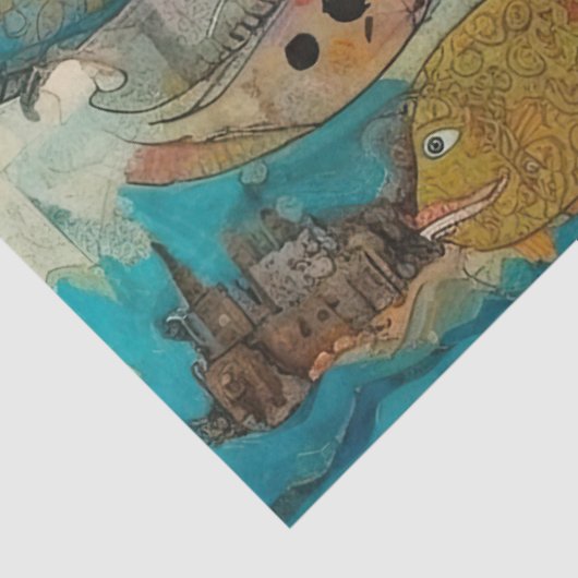 海の風変わり漫画の下で子供のコラージュの分離 薄葉紙 (詳細)