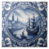 海の風景を見せる藍色のタイル タイル (正面)