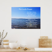 海の風景、青い空主の祈りの言葉 ポスター (キッチン)