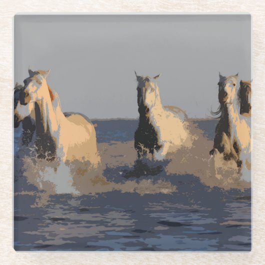 海の馬 – 野生の馬 ガラスコースター (正面)