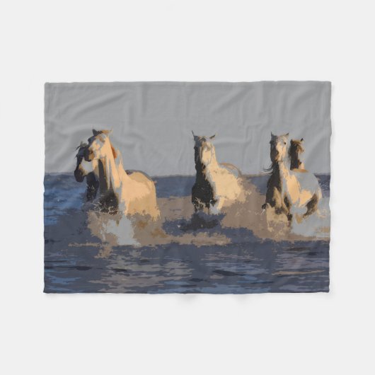 海の馬 – 野生の馬 フリースブランケット (正面(横))