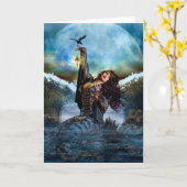 海の魔女デジタルアート空白のノートカード カード (黄色い花)