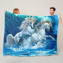 海の魔法のユニコーンはサテンを振ります フリースブランケット
