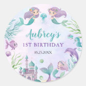 海の魔法の人魚の赤ちゃん女の子の誕生日 ラウンドシール (正面)