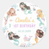 海の魔法の人魚の赤ちゃん女の子の誕生日 ラウンドシール (正面)