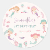 海の魔法の人魚の赤ちゃん女の子の誕生日 ラウンドシール (正面)