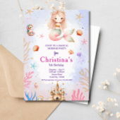 海の魔法の誕生日パーティーの下の人魚 招待状