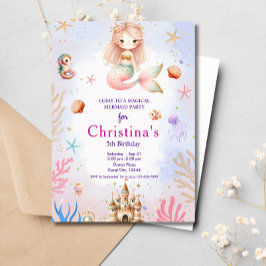 海の魔法の誕生日パーティーの下の人魚 招待状