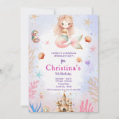 海の魔法の誕生日パーティーの下の人魚 招待状 (正面)