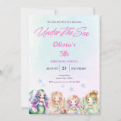 海の魔法の誕生日パーティーガールの下の人魚 招待状 (正面)