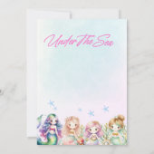 海の魔法の誕生日パーティーガールの下の人魚 招待状 (裏面)