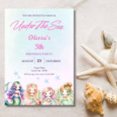 海の魔法の誕生日パーティーガールの下の人魚 招待状