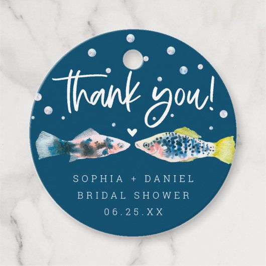 海の魚がふたり減る ブライダルシャワーのラベル フェイバータグ (正面)