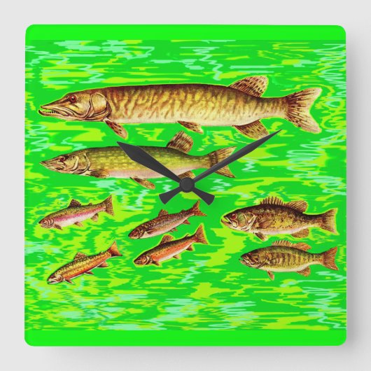 海の魚が多過ぎる スクエア壁時計 (正面)