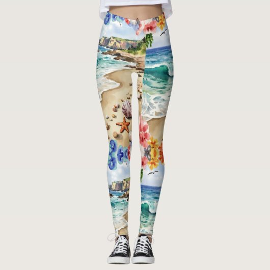 海の魚が砂模様を横切る レギンス (正面)