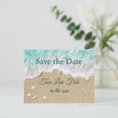 海の魚が２匹減る 結婚式のお知らせ ポストカード (スタンド正面)