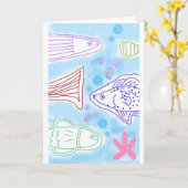 海の魚たちのアート カード (黄色い花)