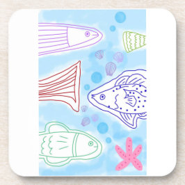 海の魚たちのアート コースター