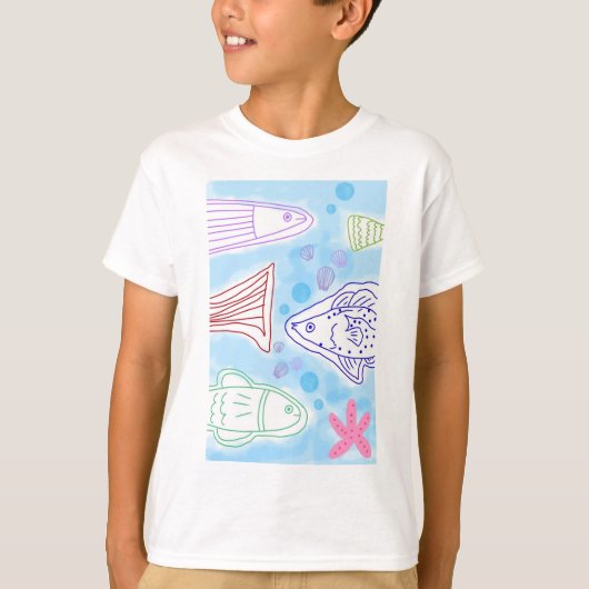 海の魚たちのアート Tシャツ (正面)