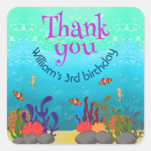 海の魚と海の馬の下で泡を立てて スクエアシール (正面)