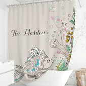 海の魚の海藻珊瑚のオーシャンモノグラム シャワーカーテン