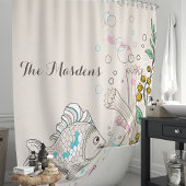 海の魚の海藻珊瑚のオーシャンモノグラム シャワーカーテン