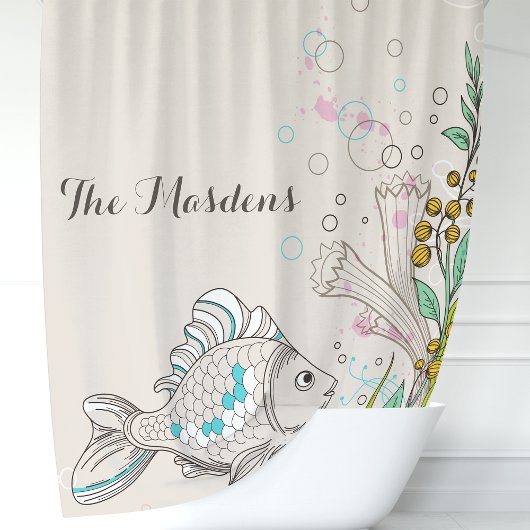 海の魚の海藻珊瑚のオーシャンモノグラム シャワーカーテン