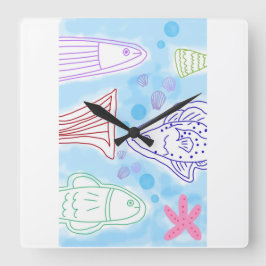 海の魚の芸術 スクエア壁時計