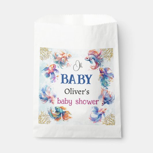 海の魚の赤ちゃんシャワーの下でオベビー フェイバーバッグ (正面)