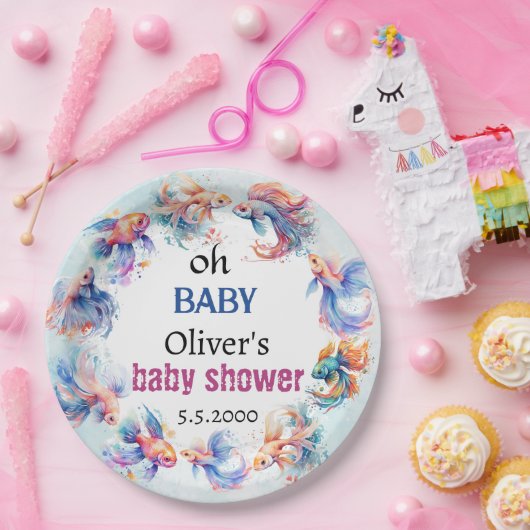 海の魚の赤ちゃんシャワーの下でオベビー ペーパープレート (パーティー)