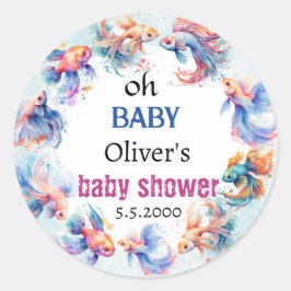 海の魚の赤ちゃんシャワーの下でオベビー ラウンドシール