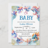 海の魚の赤ちゃんシャワーの下のオベビー 招待状 (正面)