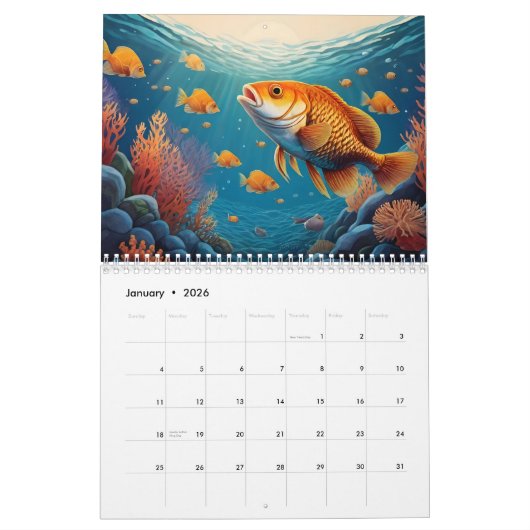 海の魚 カレンダー (1月 2026)