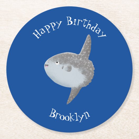 海の魚mola mola molaかわいい漫画 ラウンドペーパーコースター (正面)