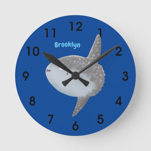 海の魚mola mola molaかわいい漫画 ラウンド壁時計 (正面)