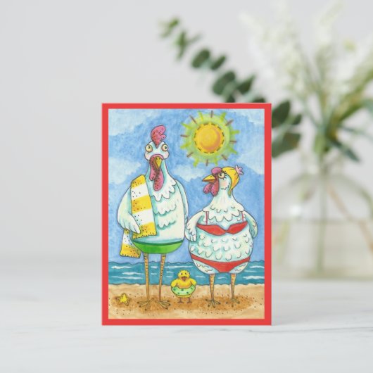 海の鶏、家族のおもしろい漫画のポストおもしろい ポストカード (スタンド正面)