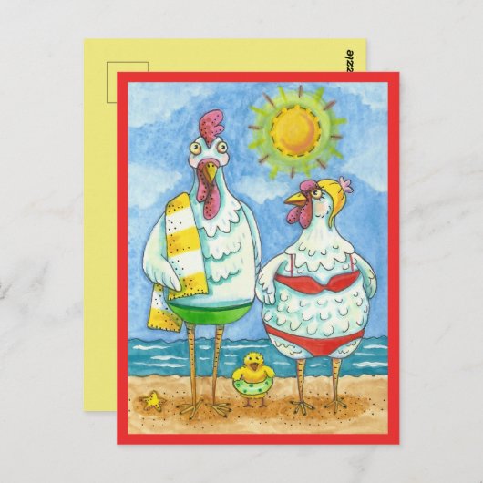 海の鶏、家族のおもしろい漫画のポストおもしろい ポストカード (正面/裏面)