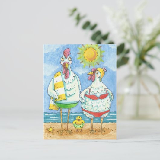 海の鶏、家族のおもしろい漫画はがき ポストカード (スタンド正面)