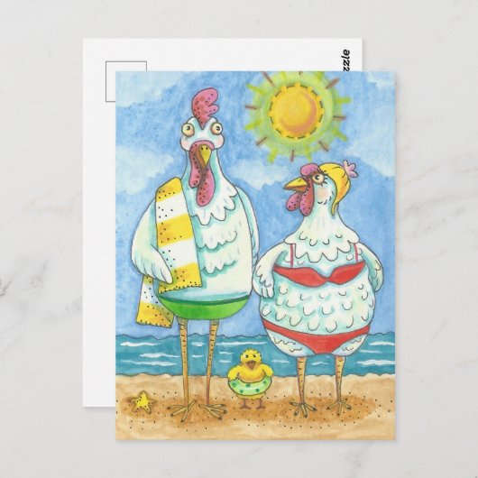 海の鶏、家族のおもしろい漫画はがき ポストカード (正面/裏面)