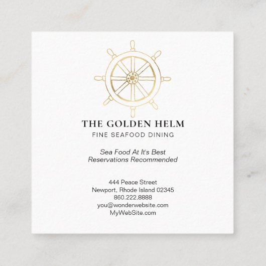 海の黒の金ゴールドによって*~*の金舵輪の素晴らしい食事 スクエア名刺 (裏面)