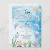 海の2つ、海の下の水の色2番目の誕生日 招待状 (正面)