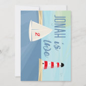 海の、船、灯台、青い誕生日パーティー 招待状 (正面)