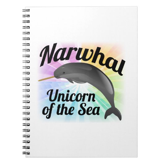 海のNarwhalのユニコーン、かわいい虹 ノートブック (正面)