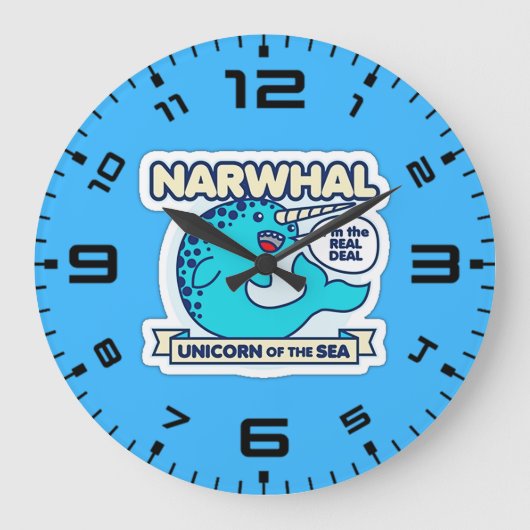 海のNarwhalのユニコーン ラージ壁時計 (正面)
