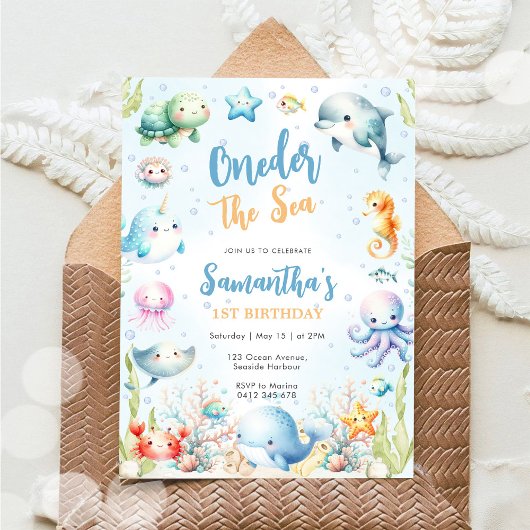 海のOneder 1歳の誕生日招待状 招待状