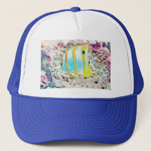 海のTシャツの青い黄色の魚のヴィンテージスケッチ キャップ