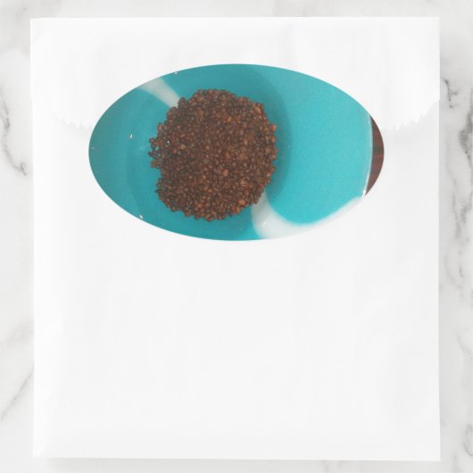 海のtouch:コーヒーの水色のボウル 楕円形シール (バッグ)