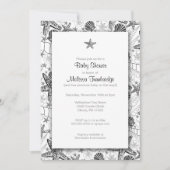 海はヒトデのシルエットのベビーシャワーの招待を殻から取り出します 招待状 (正面)